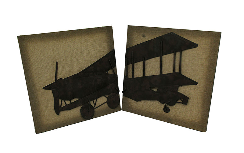 2 Piece Metal Vintage Airplane On Fabric Wall Hanging Set Image 1