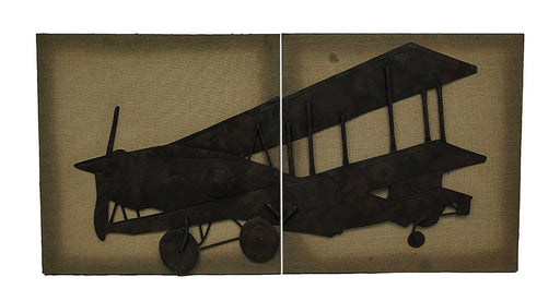 2 Piece Metal Vintage Airplane On Fabric Wall Hanging Set Image 2