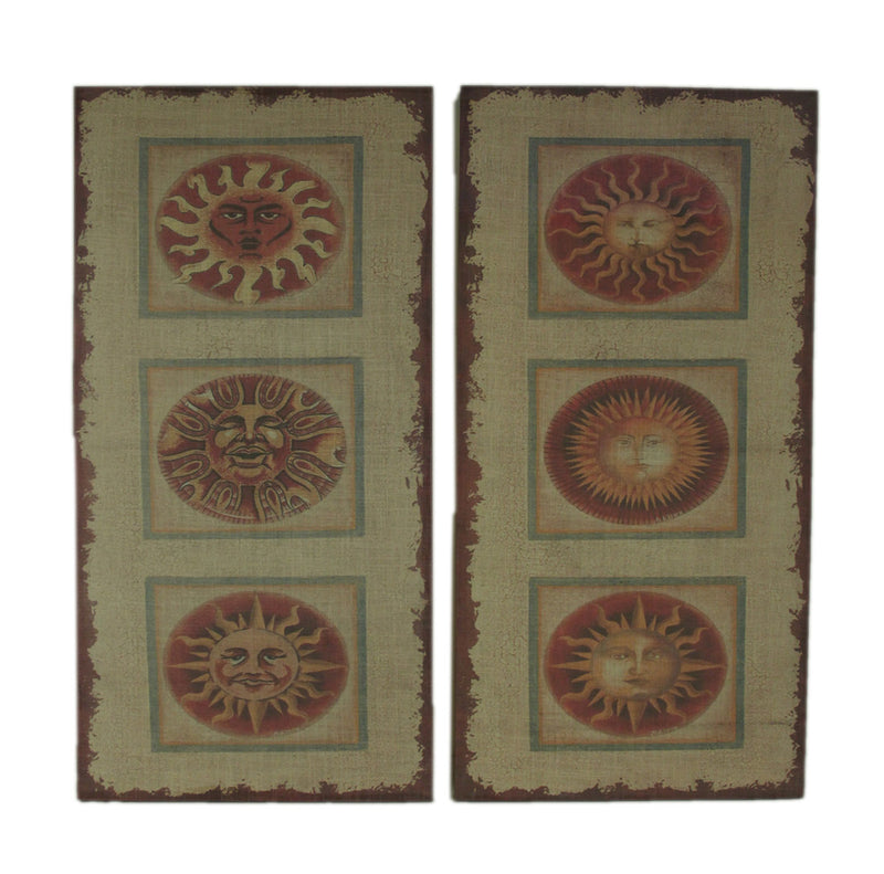 Faces of the Sun 2 Piece Distressed Burlap Canvas Print Set Image 1