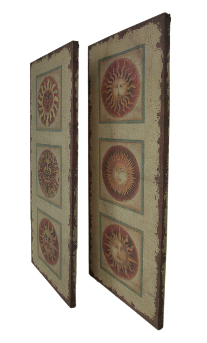 Faces of the Sun 2 Piece Distressed Burlap Canvas Print Set Image 2