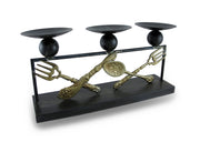 Metal Silverware Triple Candle Holder Distressed Finish 3 Pillar Display Image 1