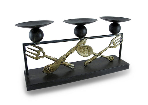 Metal Silverware Triple Candle Holder Distressed Finish 3 Pillar Display Image 1