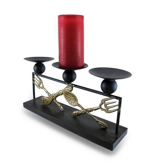 Metal Silverware Triple Candle Holder Distressed Finish 3 Pillar Display Image 2