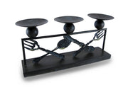 Metal Silverware Triple Candle Holder Distressed Finish 3 Pillar Display Image 3