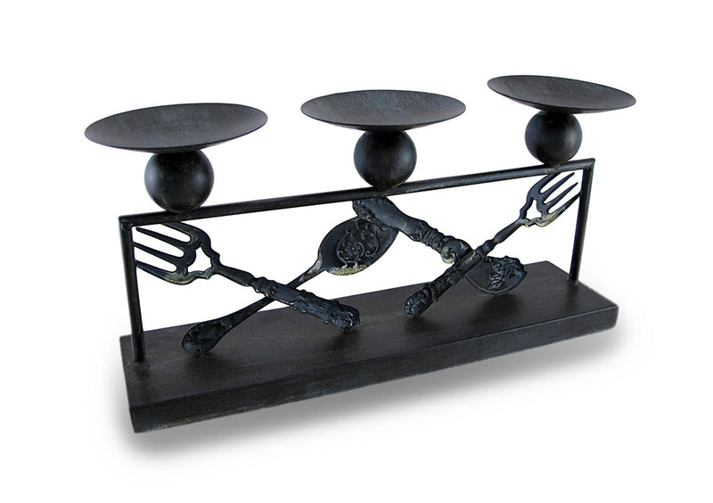 Metal Silverware Triple Candle Holder Distressed Finish 3 Pillar Display Image 3