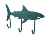 Teal Blue Cast Iron Shark Shaped Decorative Wall Hook Rack: Nautical Charm for Your Ocean-Themed Decor, 12.5 Inches Long,