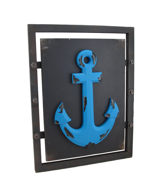 Distressed Finish Blue Nautical Anchor on Panel Wall Hanging Image 1