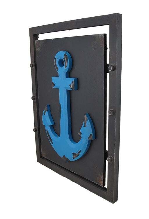 Distressed Finish Blue Nautical Anchor on Panel Wall Hanging Image 2