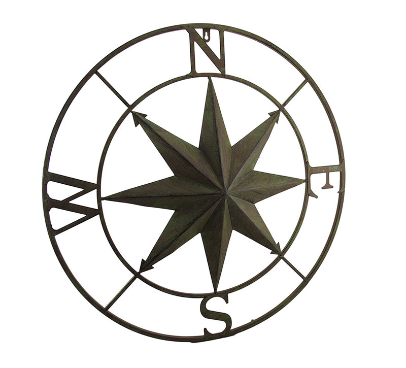 Green - Image 1 - Distressed Finish 26 Inch Diameter Compass Rose Nautical Wall Hanging