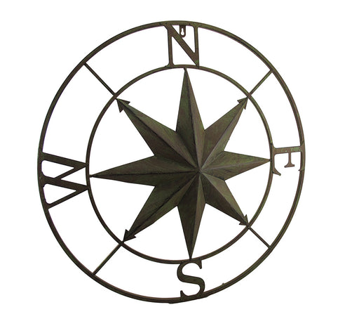 Green - Image 1 - Distressed Finish 26 Inch Diameter Compass Rose Nautical Wall Hanging