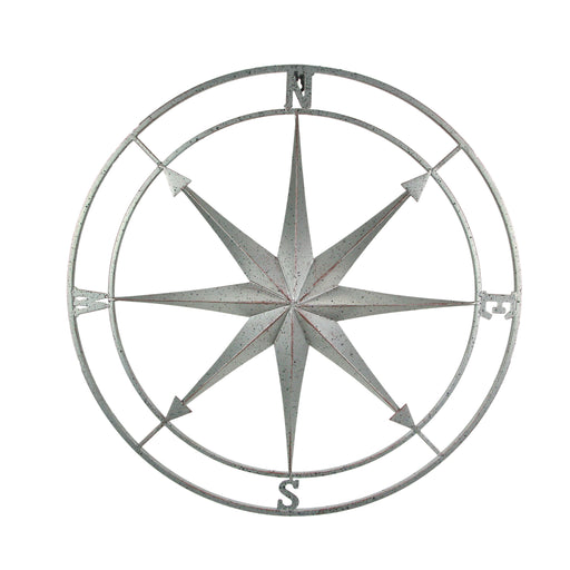 26 inch - Image 1 - Weathered Silver Finish Metal Nautical Compass Rose Wall Décor Hanging - Large 26 Inch Diameter Maritime