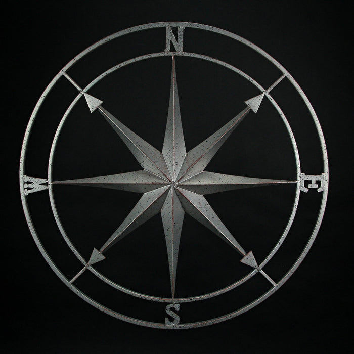 26 inch - Image 2 - Weathered Silver Finish Metal Nautical Compass Rose Wall Décor Hanging - Large 26 Inch Diameter Maritime