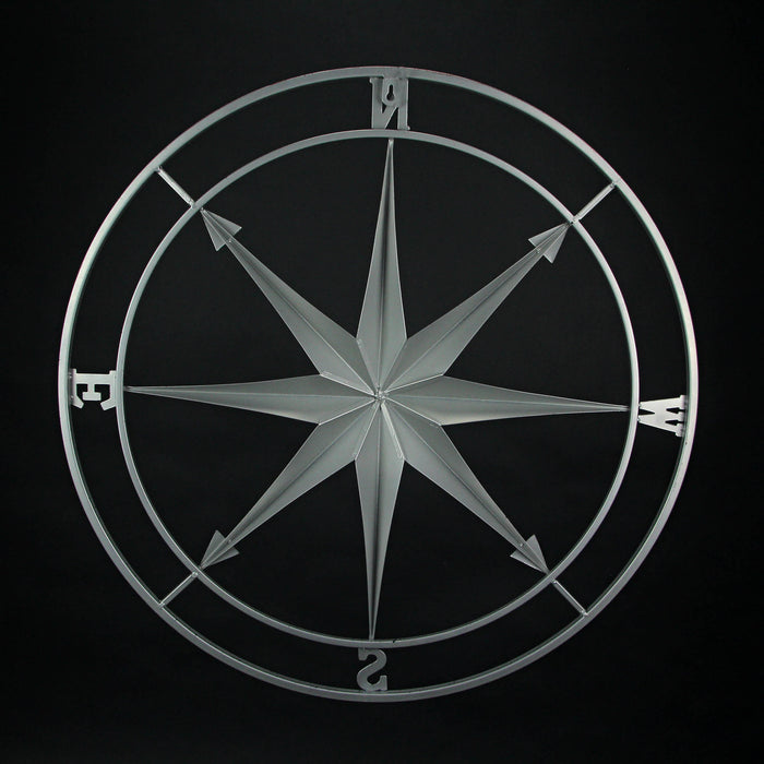 26 inch - Image 3 - Weathered Silver Finish Metal Nautical Compass Rose Wall Décor Hanging - Large 26 Inch Diameter Maritime