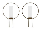 Set of 2 Rust Color Metal Hoop Outdoor Ground Candleholders 12 inch Image 1
