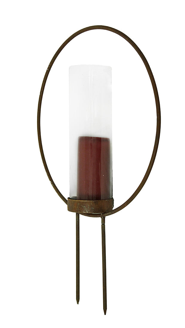 Set of 2 Rust Color Metal Hoop Outdoor Ground Candleholders 12 inch Image 2