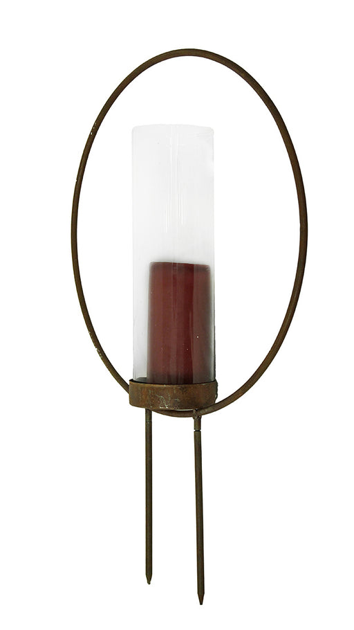 Set of 2 Rust Color Metal Hoop Outdoor Ground Candleholders 12 inch Image 2