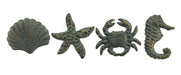 Green - Image 1 - Set of 4 Coastal Cast Iron Sealife Drawer Pulls - Nautical Cabinet Knobs with Verdigris Green Finish -