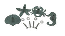 Green - Image 2 - Set of 4 Coastal Cast Iron Sealife Drawer Pulls - Nautical Cabinet Knobs with Verdigris Green Finish -