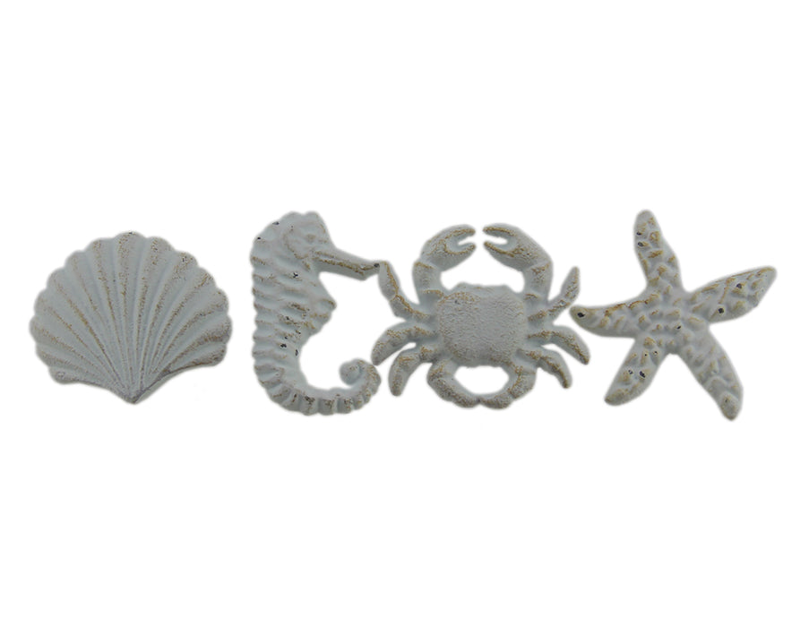 White - Image 1 - Set of 4 Coastal White Cast Iron Sea Life Drawer Pulls - Nautical Cabinet Knobs with Rustic Beach House