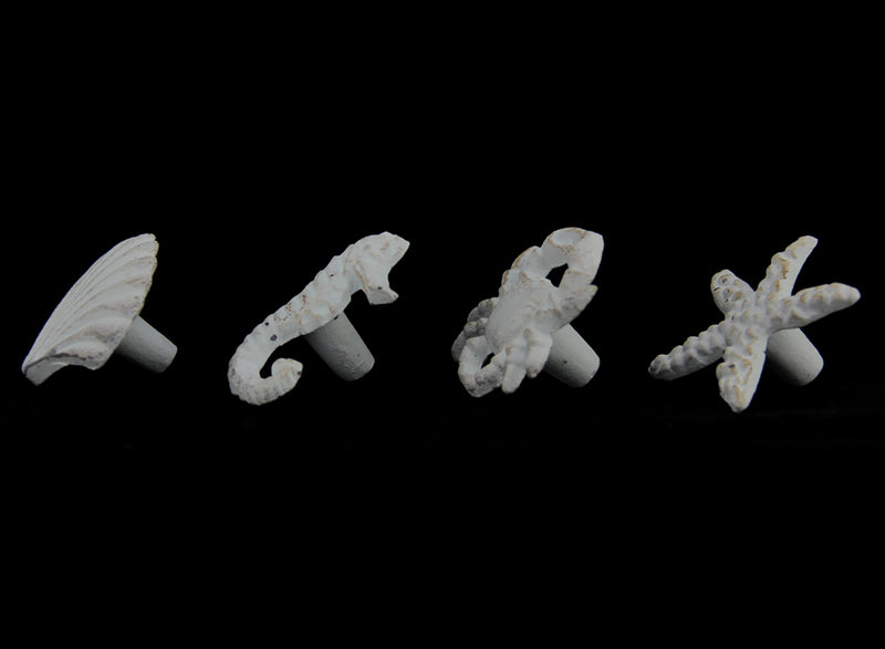 White - Image 2 - Set of 4 Coastal White Cast Iron Sea Life Drawer Pulls - Nautical Cabinet Knobs with Rustic Beach House