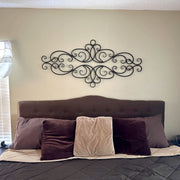 Pair of Antique Bronze Finish Metal Wall Décor Art Scrolls - Elegant Hanging Door or Window Pediments - Rustic Decorative