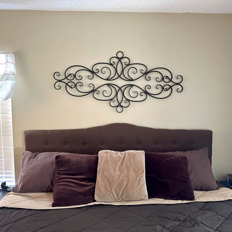 Pair of Antique Bronze Finish Metal Wall Décor Art Scrolls - Elegant Hanging Door or Window Pediments - Rustic Decorative
