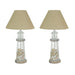 Set of 2 Coastal Seashell Filled Lighthouse Table Lamps with Beige Shades: Unique Nautical Decor Illuminating Your Space with