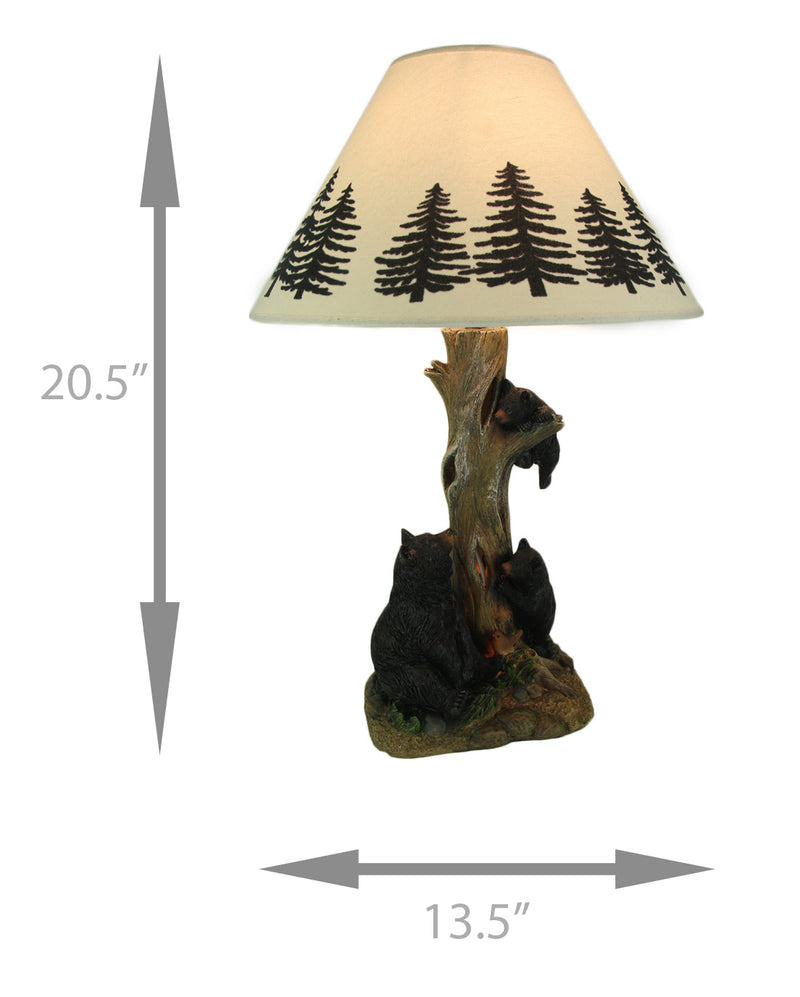 Playful Black Bears Climbing Pine Tree Rustic Table Lamp with Nightlight Base Image 4