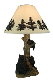 Playful Black Bears Climbing Pine Tree Rustic Table Lamp with Nightlight Base Image 1
