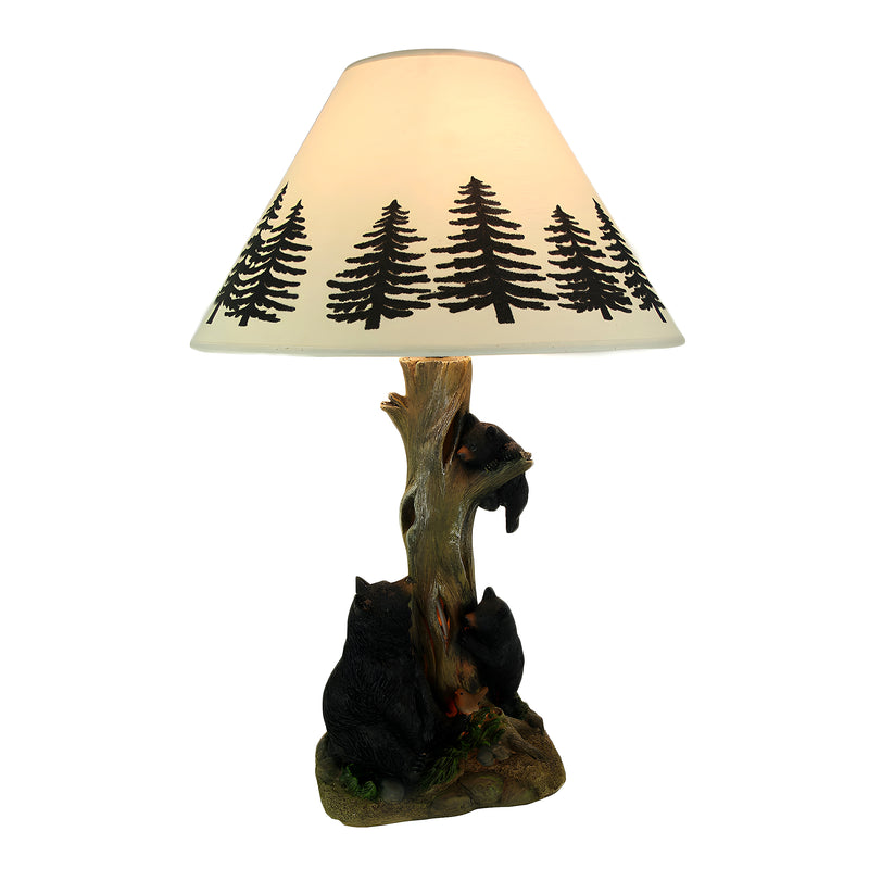 Black Bear Table Lamp, 20.5 Inch Pine Tree with Nightlight Base Image 1