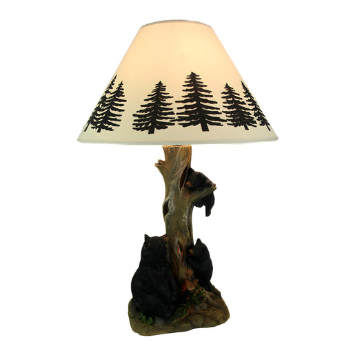 Black Bear Table Lamp, 20.5 Inch Pine Tree with Nightlight Base Image 1