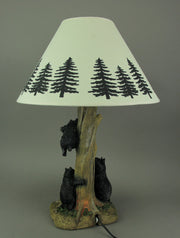 Playful Black Bears Climbing Pine Tree Rustic Table Lamp with Nightlight Base Image 3