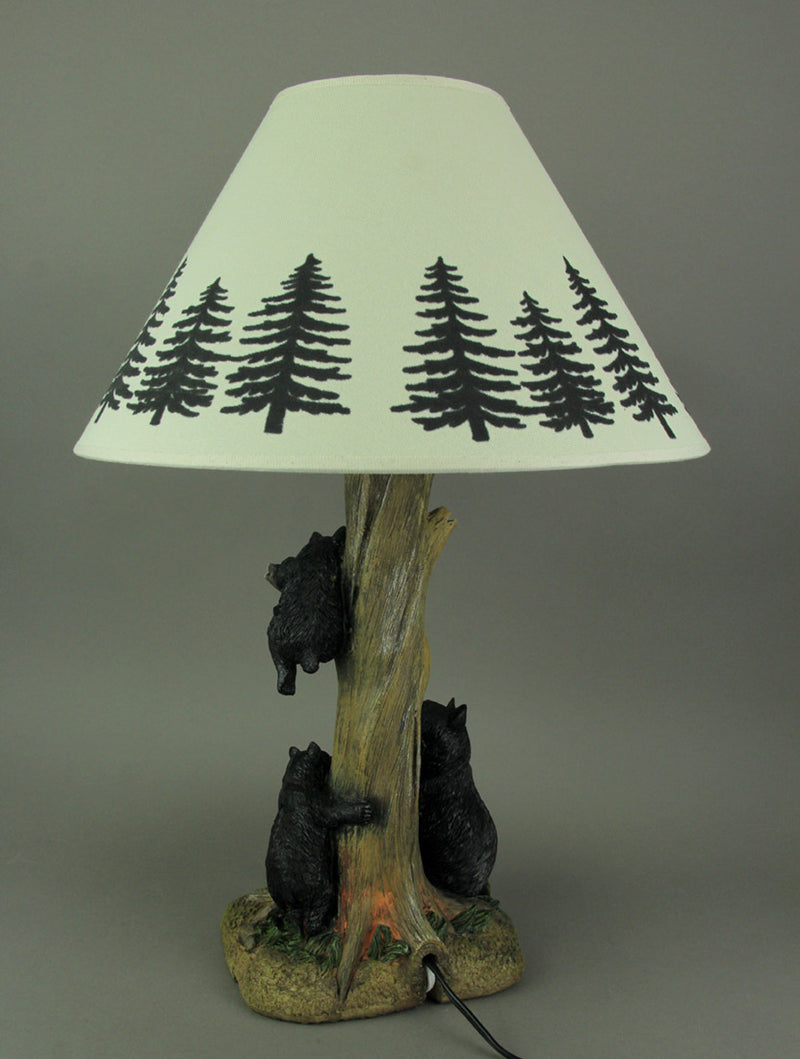 Playful Black Bears Climbing Pine Tree Rustic Table Lamp with Nightlight Base Image 3