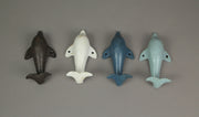 4 Piece Distressed Finish Cast Iron Dolphin Wall Décor Towel / Coat Hook Set Coastal Colors Image 2