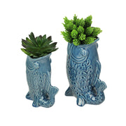 Blue - Image 7 - Zeckos Ceramic Decorative Vases Set of 2, Coastal Fish Design with Glossy Blue Finish, 6.75 X 7 X 2.75 in
