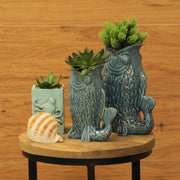 Blue - Image 4 - Zeckos Ceramic Decorative Vases Set of 2, Coastal Fish Design with Glossy Blue Finish, 6.75 X 7 X 2.75 in