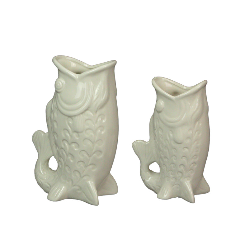 White - Image 1 - Zeckos Ceramic Coastal Decorative Vases Set of 2, 7 Inches Wide X 6.75 Inches High, White Glossy