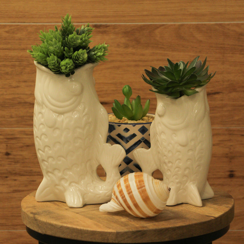 White - Image 4 - Zeckos Ceramic Coastal Decorative Vases Set of 2, 7 Inches Wide X 6.75 Inches High, White Glossy
