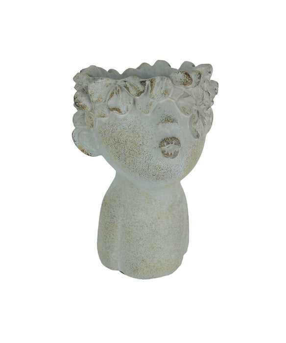 Pucker Up Junior Kissing Face Weathered Finish Concrete Head Mini Planter - 7 Inches High - Flower or Succulent Plant Pots