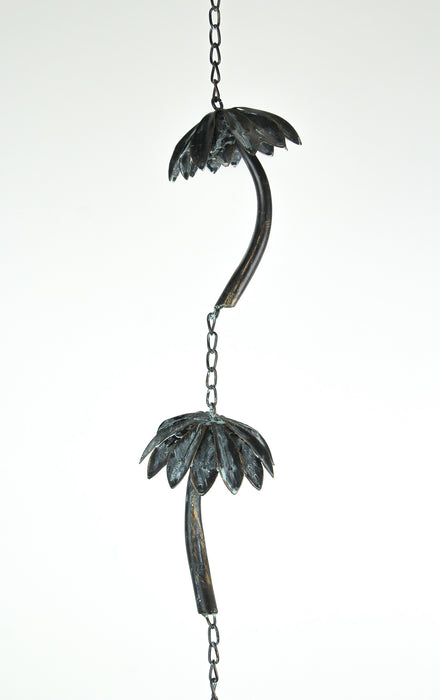 Brown - Image 2 - Bronze Finish Metal Tropical Palm Tree Rain Chain with Attached Hanger, Ideal for Collecting Rainwater,