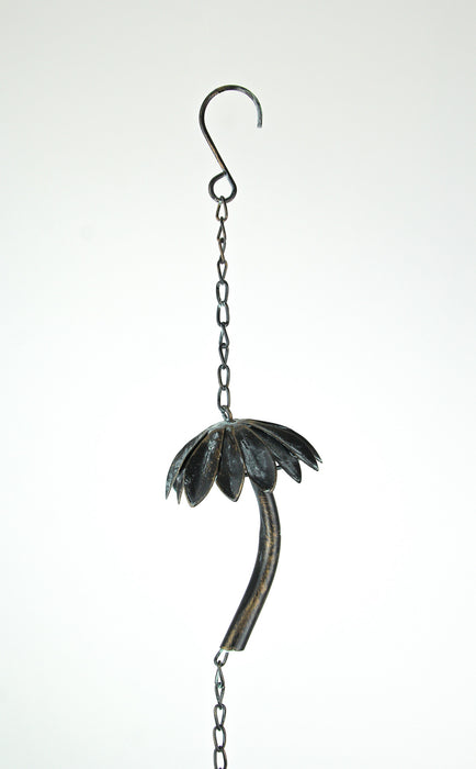 Brown - Image 3 - Bronze Finish Metal Tropical Palm Tree Rain Chain with Attached Hanger, Ideal for Collecting Rainwater,