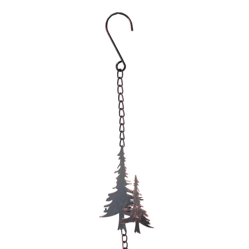 Brown - Image 11 - 70-Inch Metal Rain Chain with 5 Forest Tree Silhouettes & Zen Bells, Aged Bronze Finish, 3.25-Inch