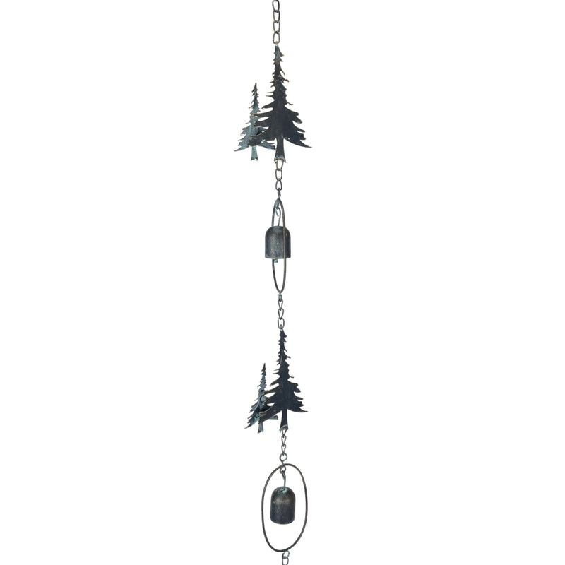 Black - Image 2 - 70-Inch Metal Rain Chain with 5 Forest Tree Silhouettes & Zen Bells, Dark Verdigris Finish, 3.25-Inch