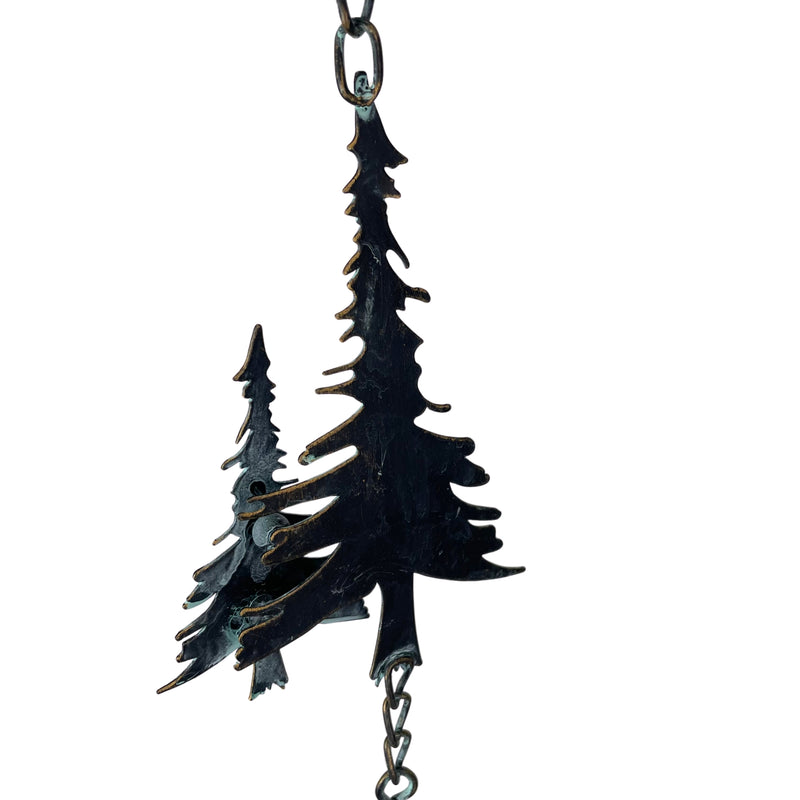 Black - Image 3 - 70-Inch Metal Rain Chain with 5 Forest Tree Silhouettes & Zen Bells, Dark Verdigris Finish, 3.25-Inch