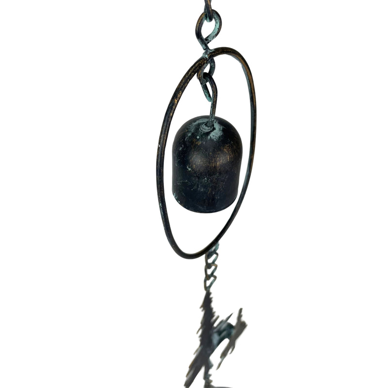Black - Image 8 - 70-Inch Metal Rain Chain with 5 Forest Tree Silhouettes & Zen Bells, Dark Verdigris Finish, 3.25-Inch