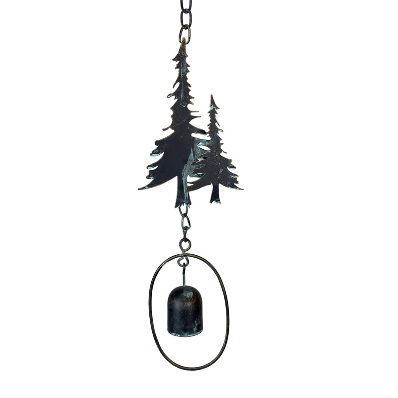 Black - Image 9 - 70-Inch Metal Rain Chain with 5 Forest Tree Silhouettes & Zen Bells, Dark Verdigris Finish, 3.25-Inch