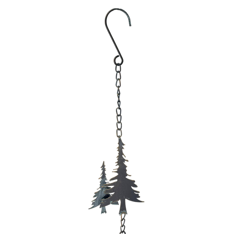 Black - Image 11 - 70-Inch Metal Rain Chain with 5 Forest Tree Silhouettes & Zen Bells, Dark Verdigris Finish, 3.25-Inch