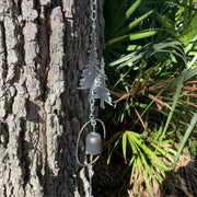 Black - Image 4 - 70-Inch Metal Rain Chain with 5 Forest Tree Silhouettes & Zen Bells, Dark Verdigris Finish, 3.25-Inch