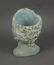Classic Greek Warrior Bust Head Planter Pot in Distressed Cement Ideal for Indoor and Outdoor Floral Enchantment - 9.25
