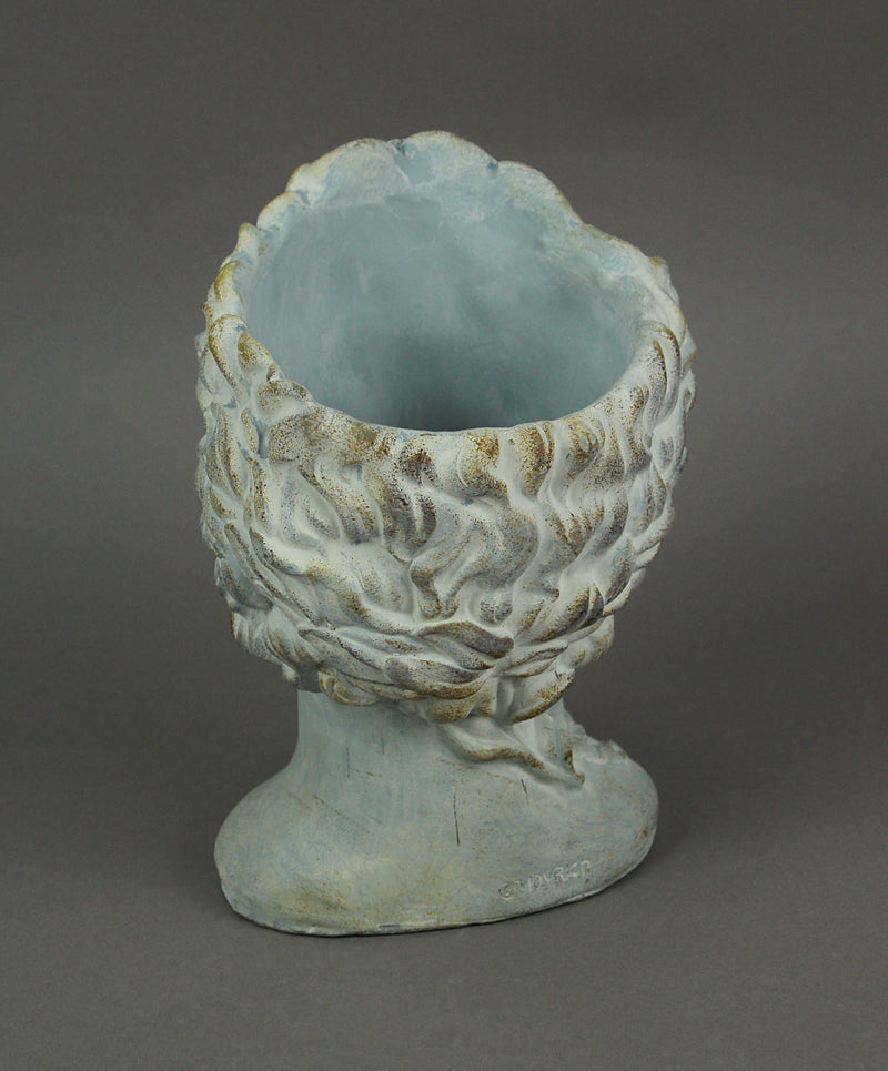Classic Greek Warrior Bust Head Planter Pot in Distressed Cement Ideal for Indoor and Outdoor Floral Enchantment - 9.25